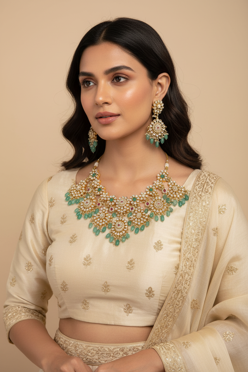 Green Kundan set Indian jewellery Kundan jewellery
