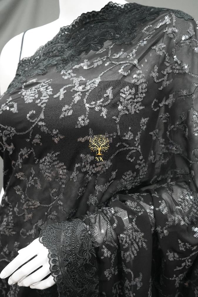 Black Gorgette Sequence Chikankari sarees