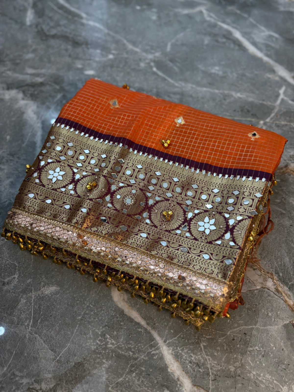 Handmade orange saree soft silk saree ghungroo sarees blouse Indian sari