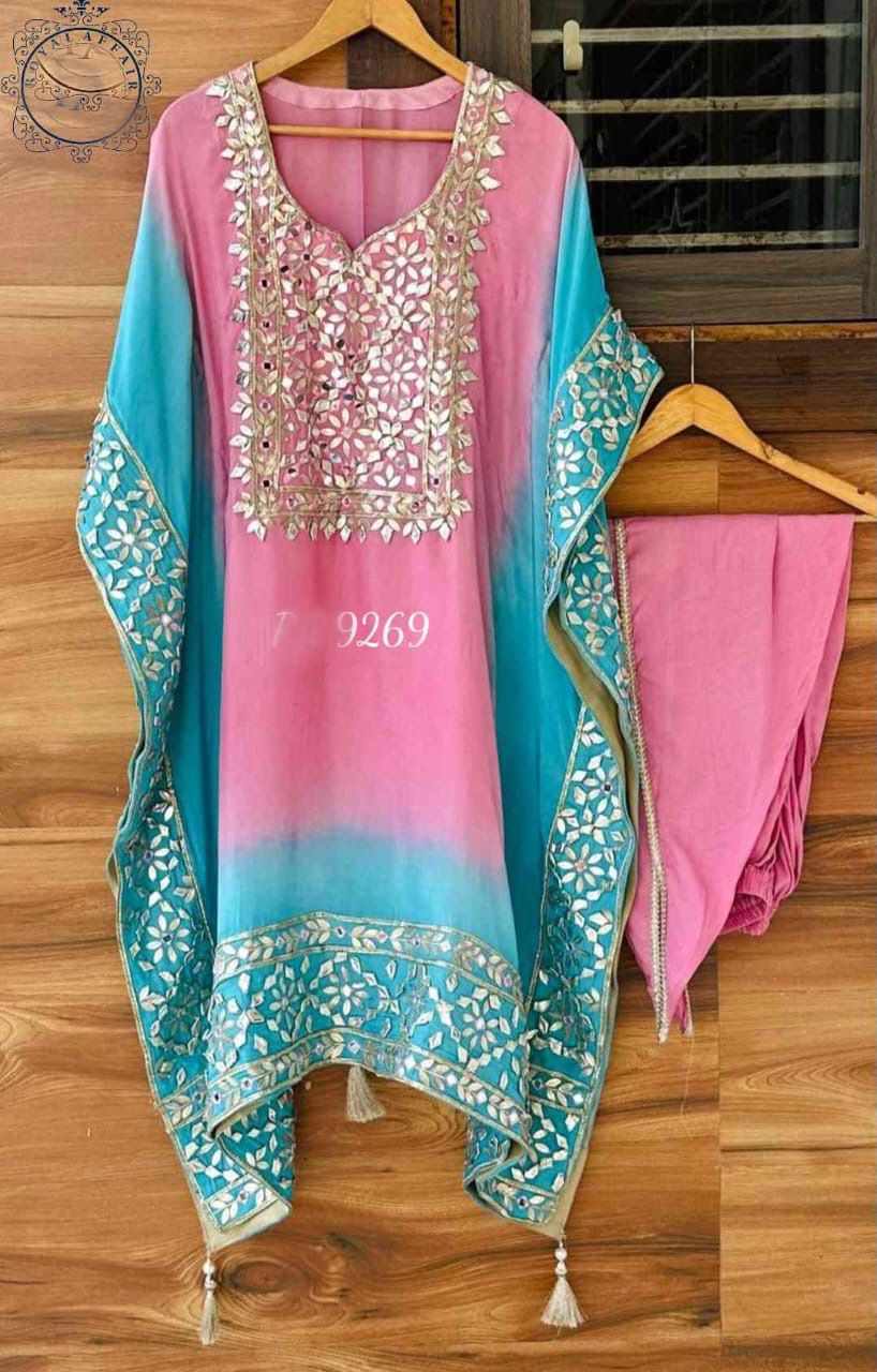 Silk designer kaftan set Partywear kaftan set traditional kaftan