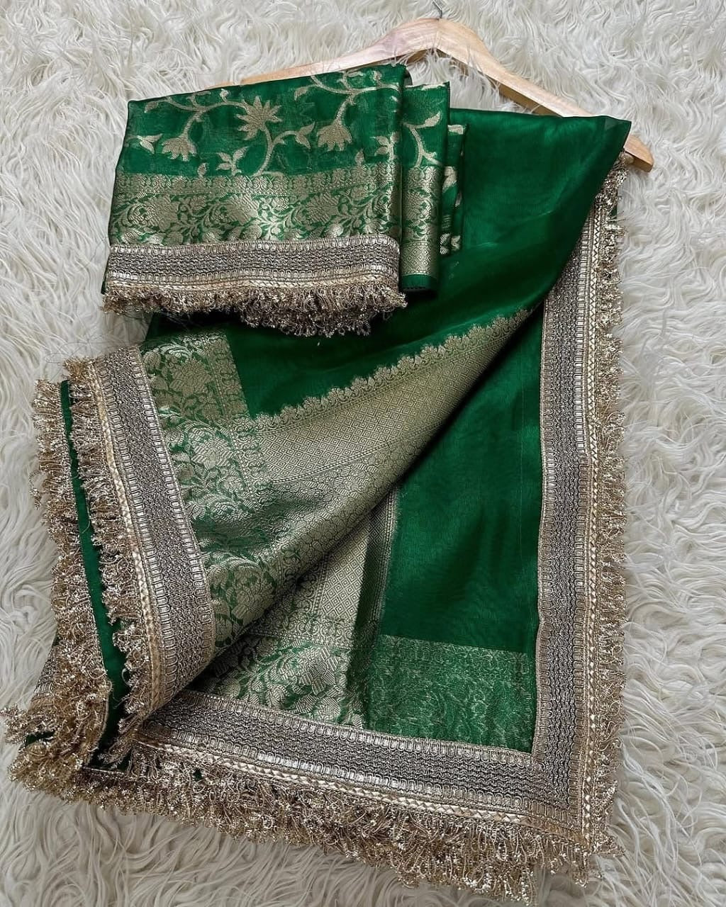 Green saree soft tissue silk saree wedding sari blouse