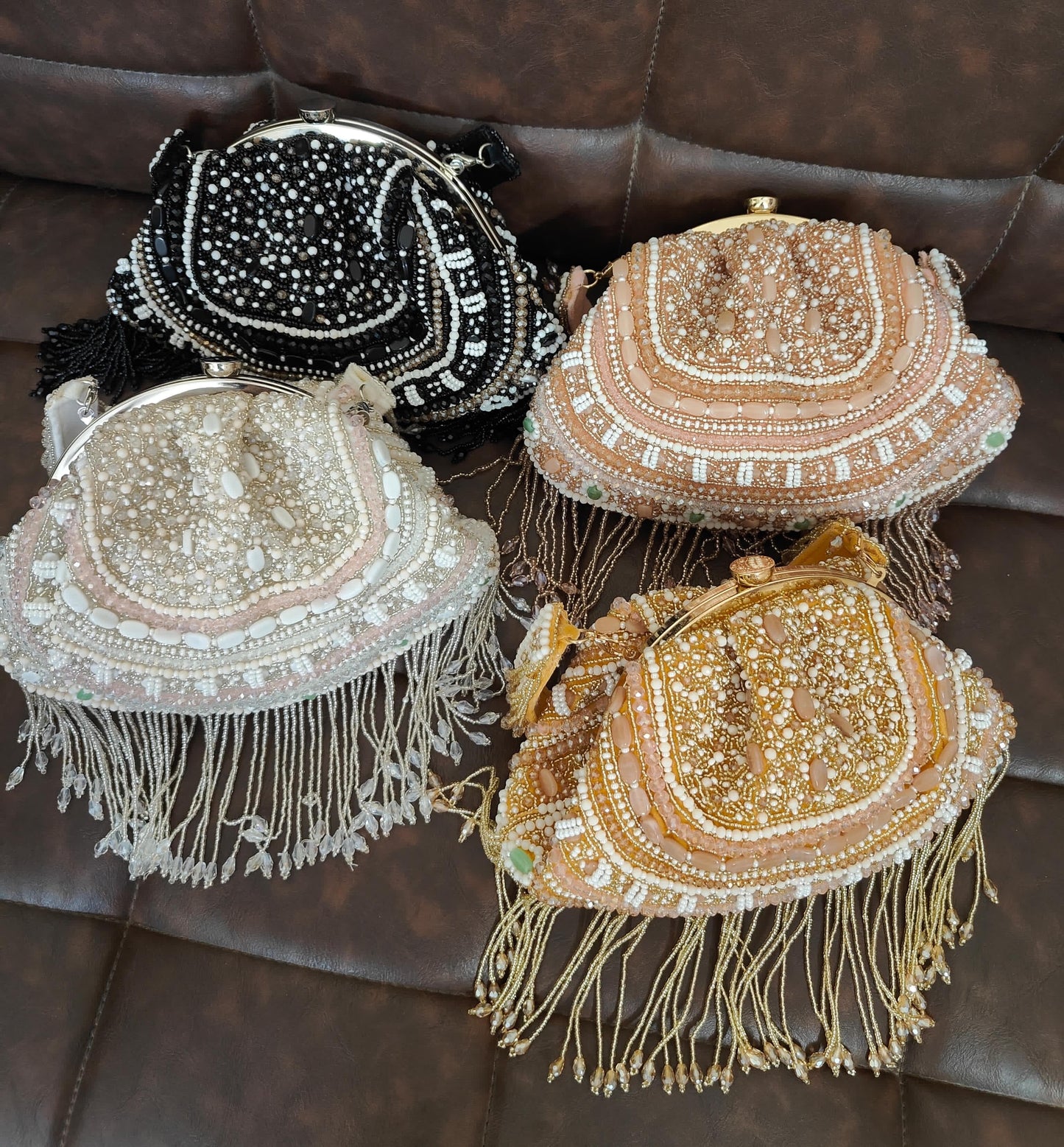 Blush beaded tassel purse Partywear bag