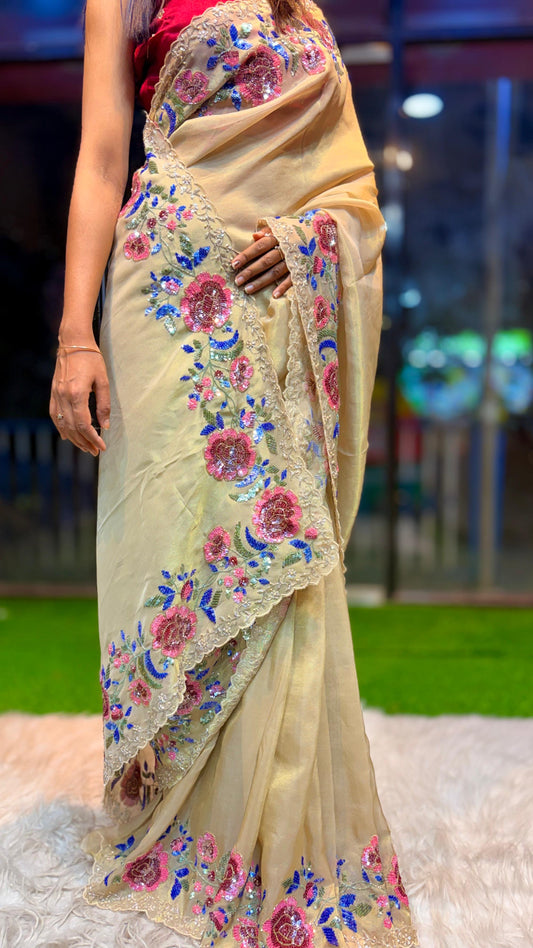 Gulnaar kanchi soft tissue silk saree reception saree for women