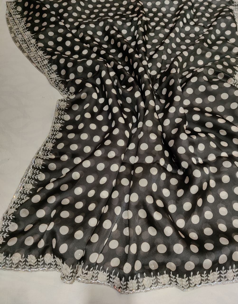 Polka dot inspired organza saree