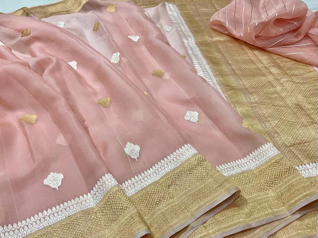 Blushy pink beautiful women Kora saree