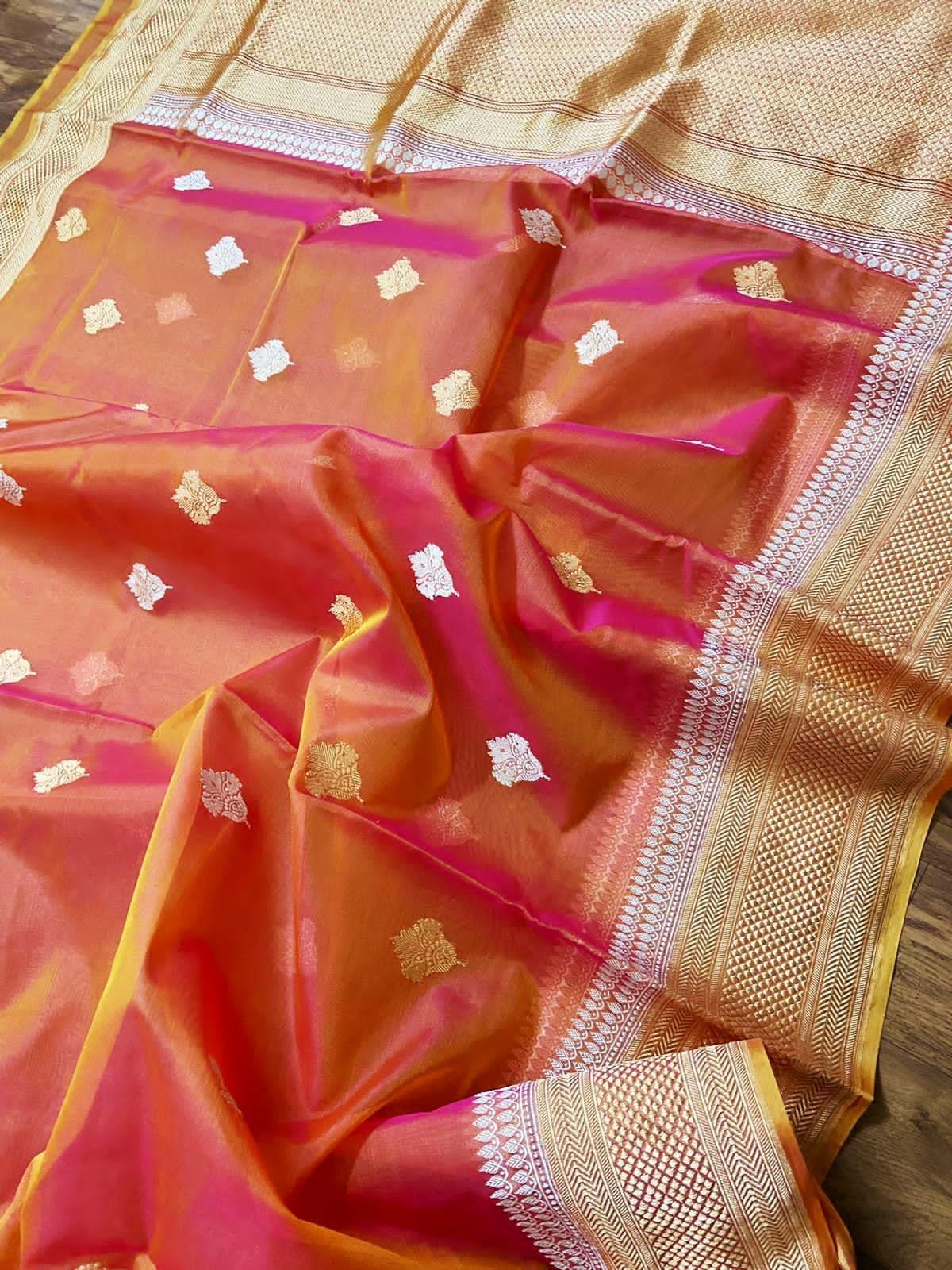 Dual toned Banarsi Kora beautiful sarees
