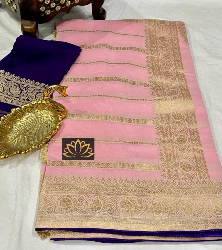 Motifs inspired Banarsi gorgette saree