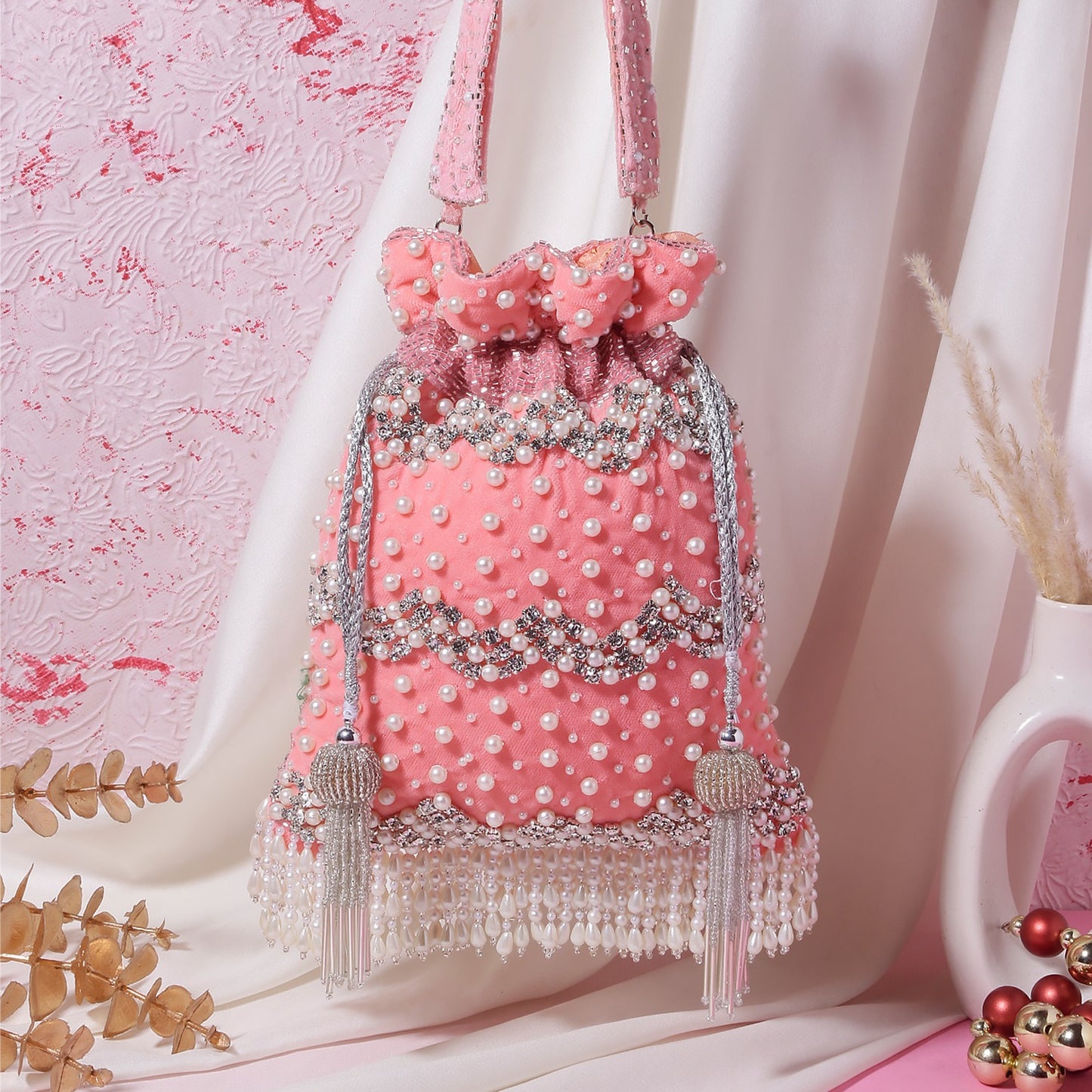 Peach pearl potli