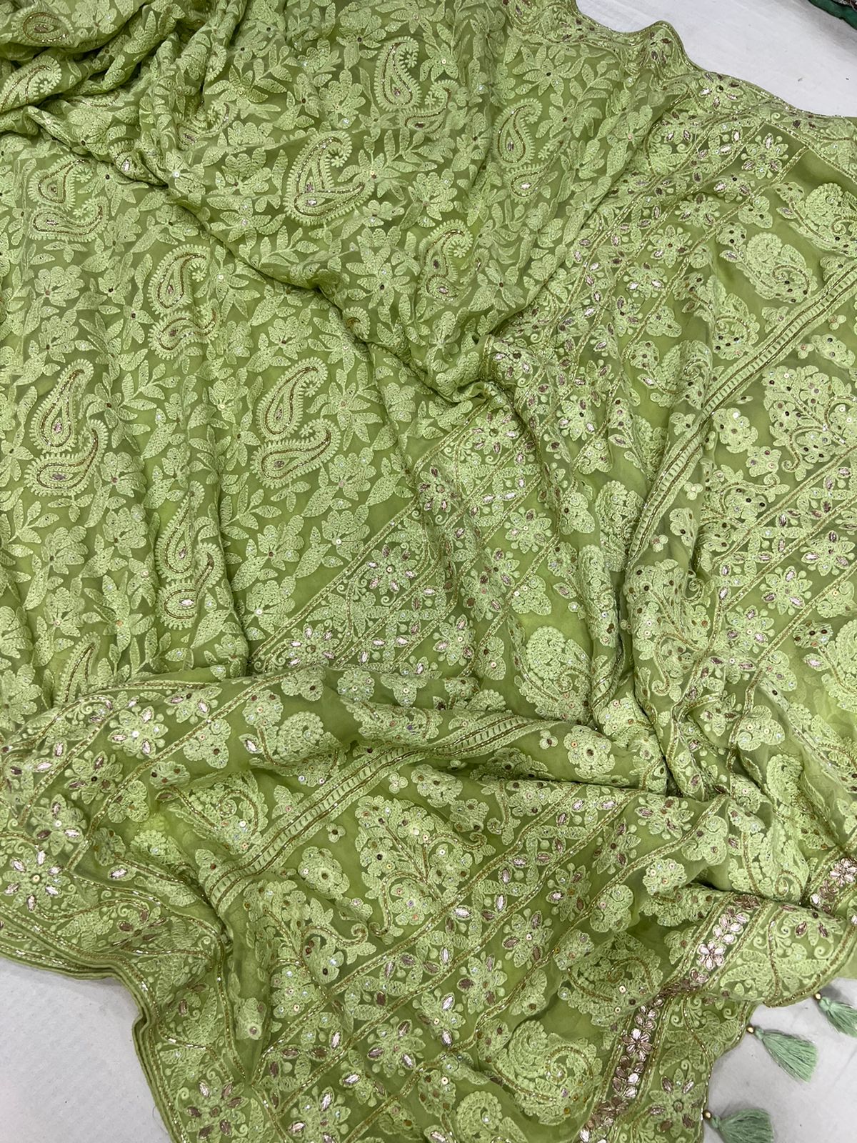 Yashvi chikankari gottapatti saree Indian saree wedding sari blouse