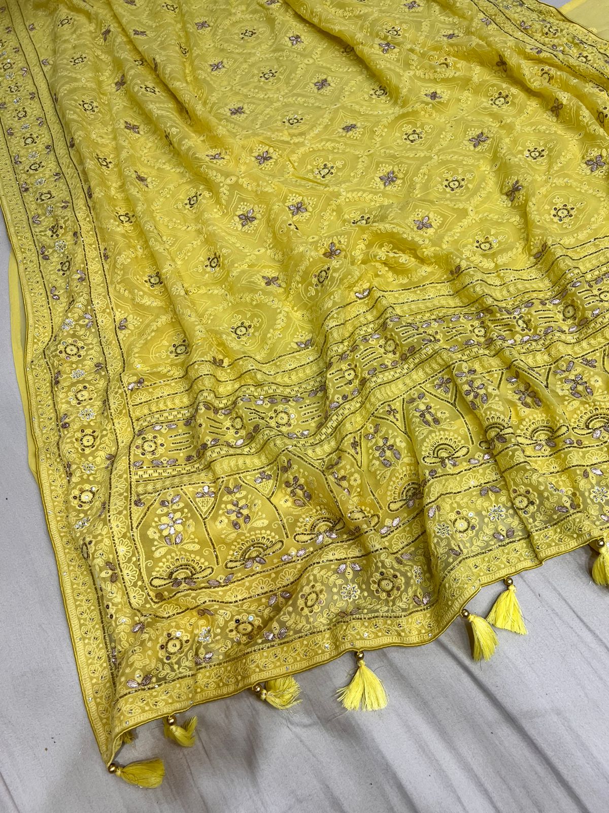 Naina chikankari gorgette saree