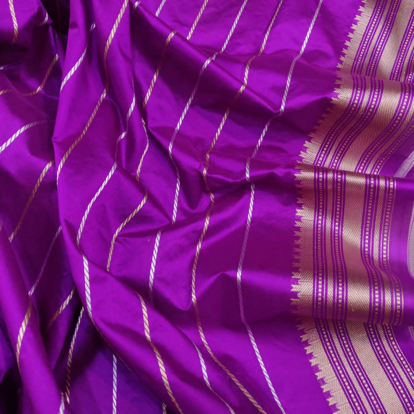 Purple handwoven kora saree