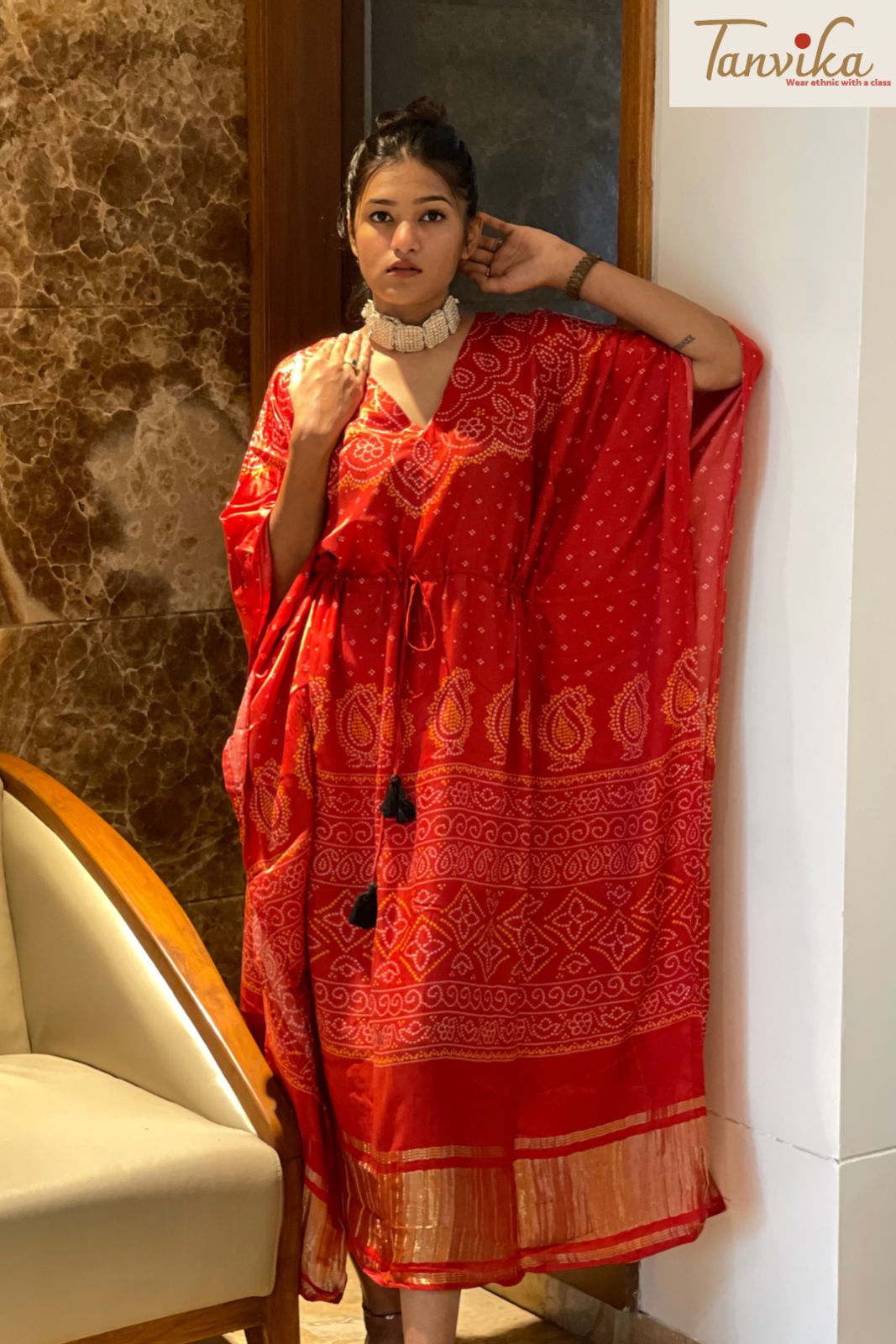 Red gajji silk kaftan