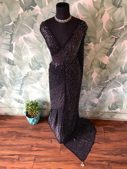 Black sequins saree Partywear sari blouse Indian sarees