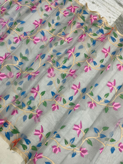Oliva tantuj jamdani handwoven saree