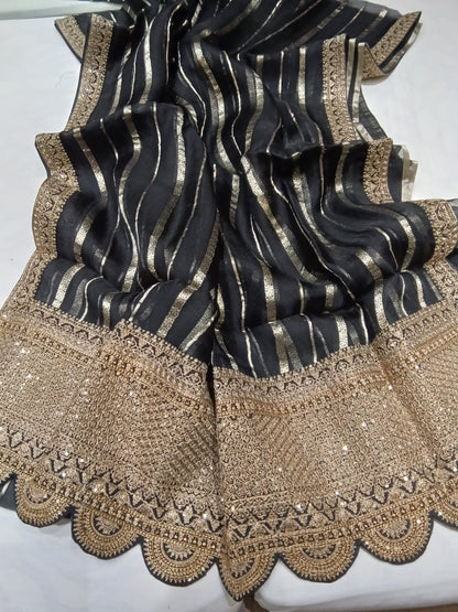 Striped kora saree Indian partywear sarees