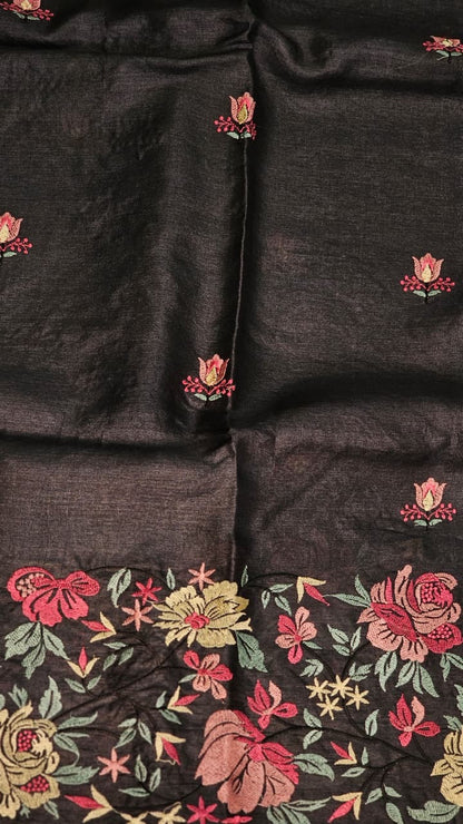 Floral saree tussar silk saree Indian sari blouse