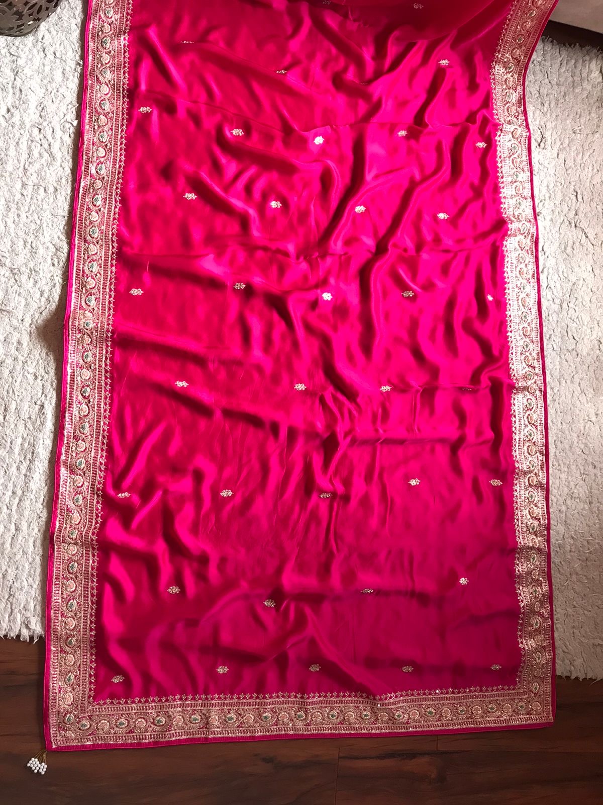 Pink premium satin silk embroidered sarees