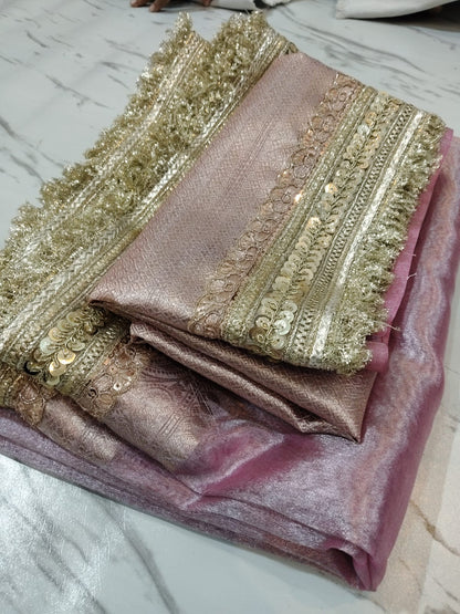 Pink saree Banarsi tissue silk saree Partywear sarees