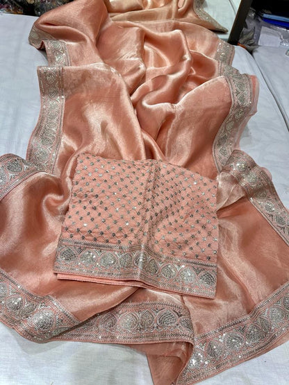 Inisha tissue Partywear saree women sari