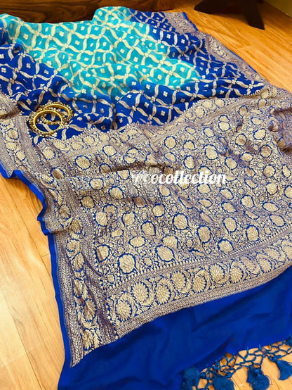 Shaded Blue Banarsi Gorgette Saree