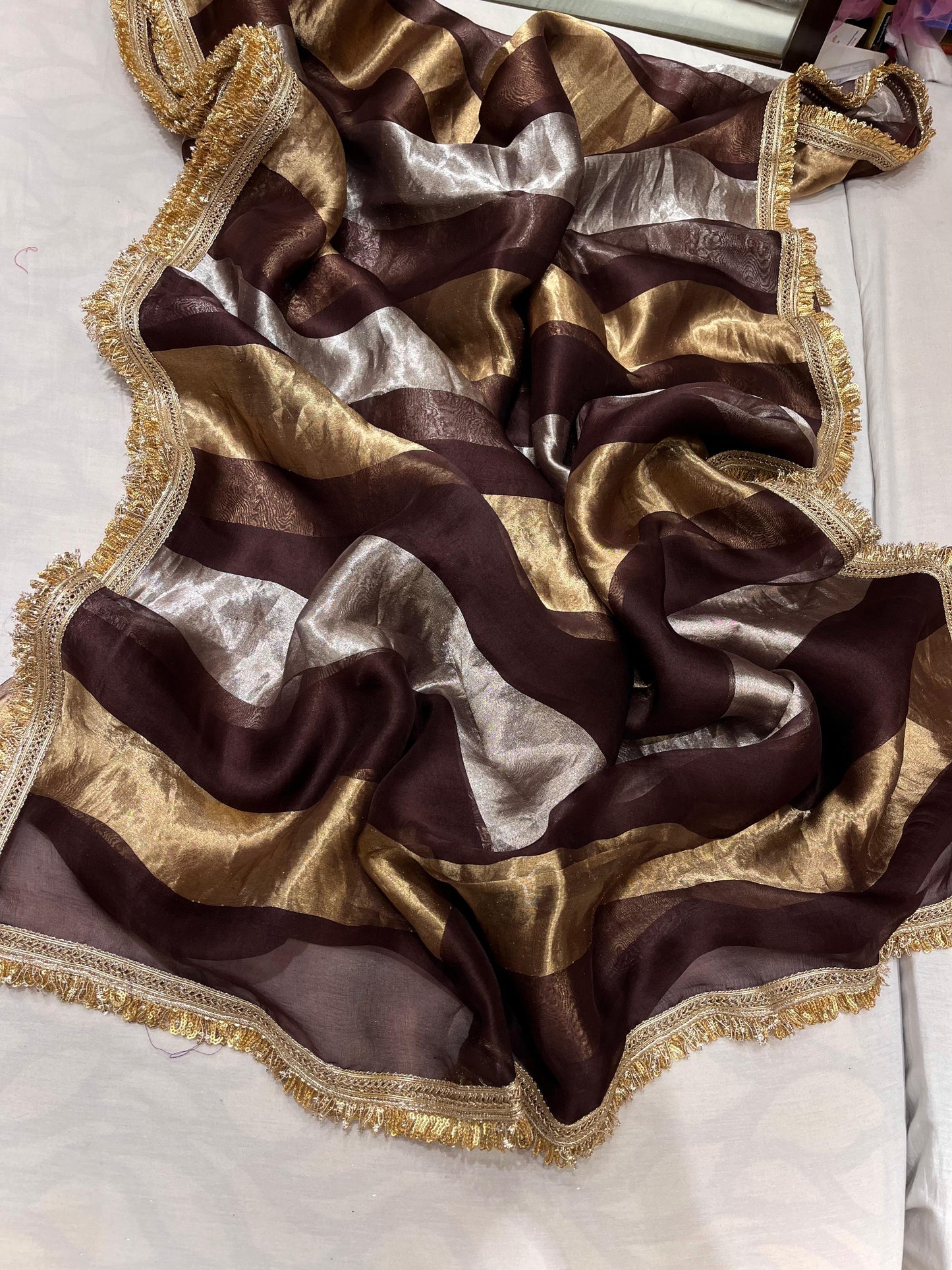 Tissue striped organza saree partywear sarees