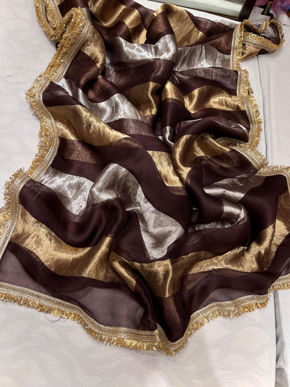 Tissue striped organza saree partywear sarees