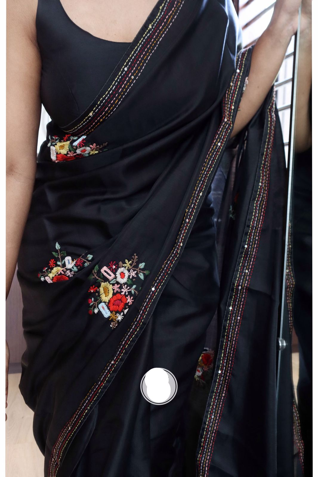 Black beauty saree Embroidered saree Kantha sari blouse