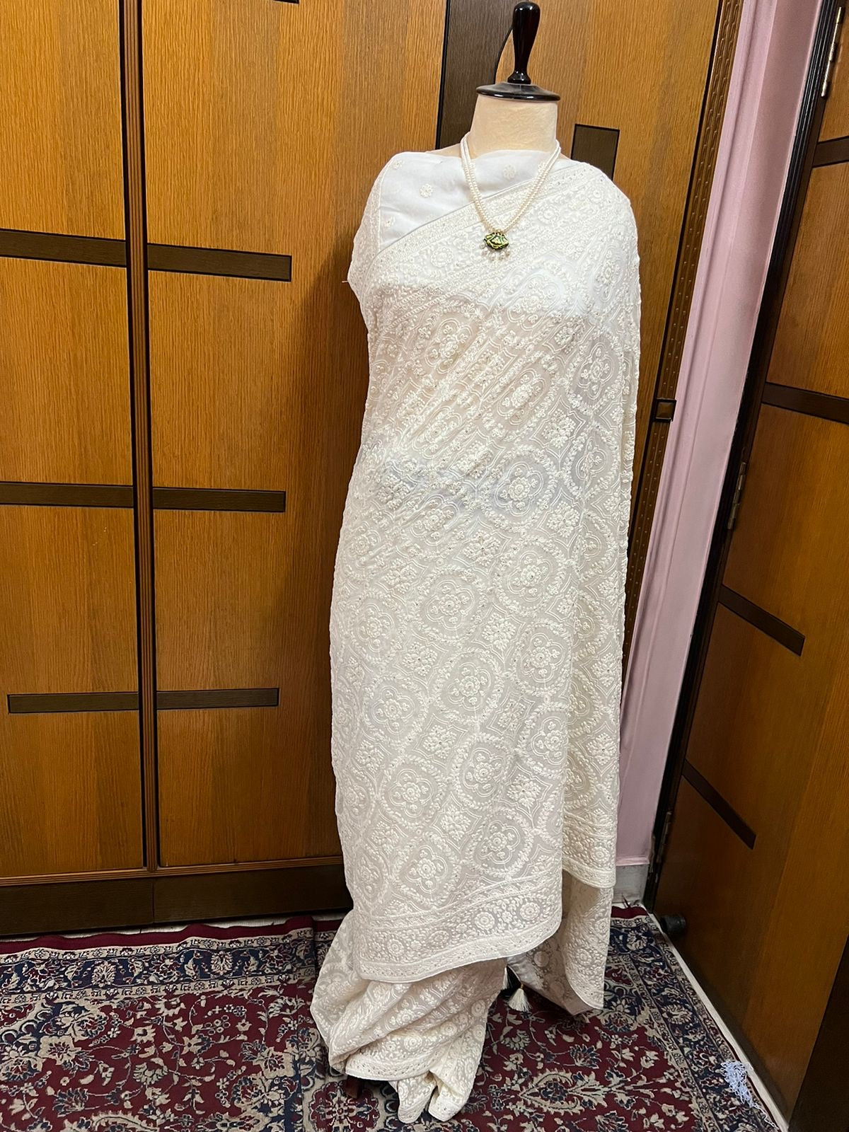 Peach Chikankari Georgette Sarees Indian Pakistani Traditional Sari