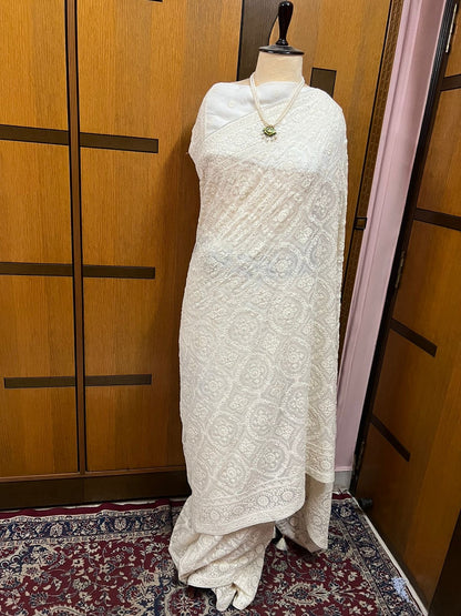 Peach Chikankari Georgette Sarees Indian Pakistani Traditional Sari