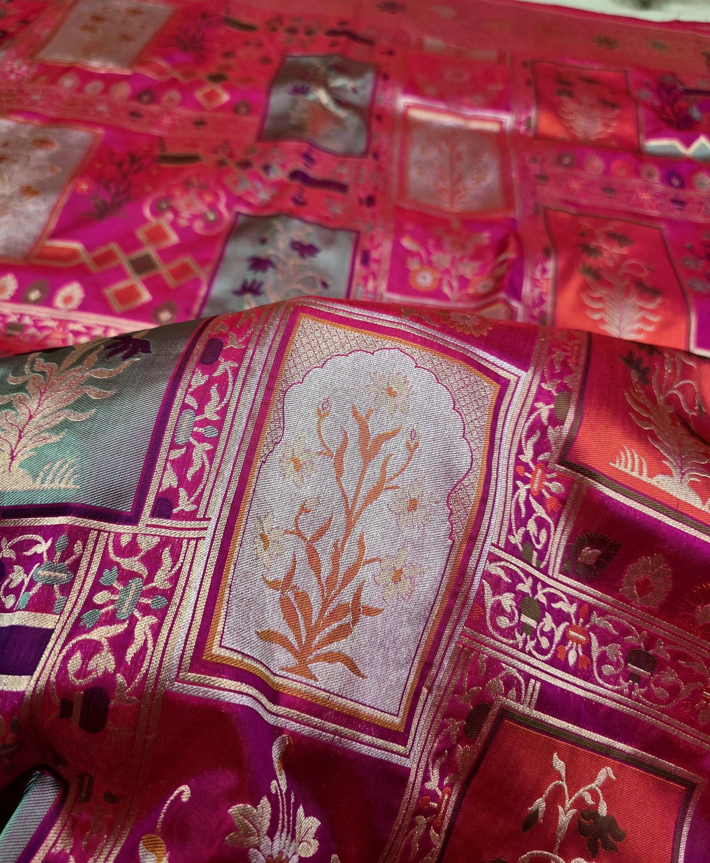 Mughal inspired Banarsi saree Katan silk saree Indian heritage saree blouse