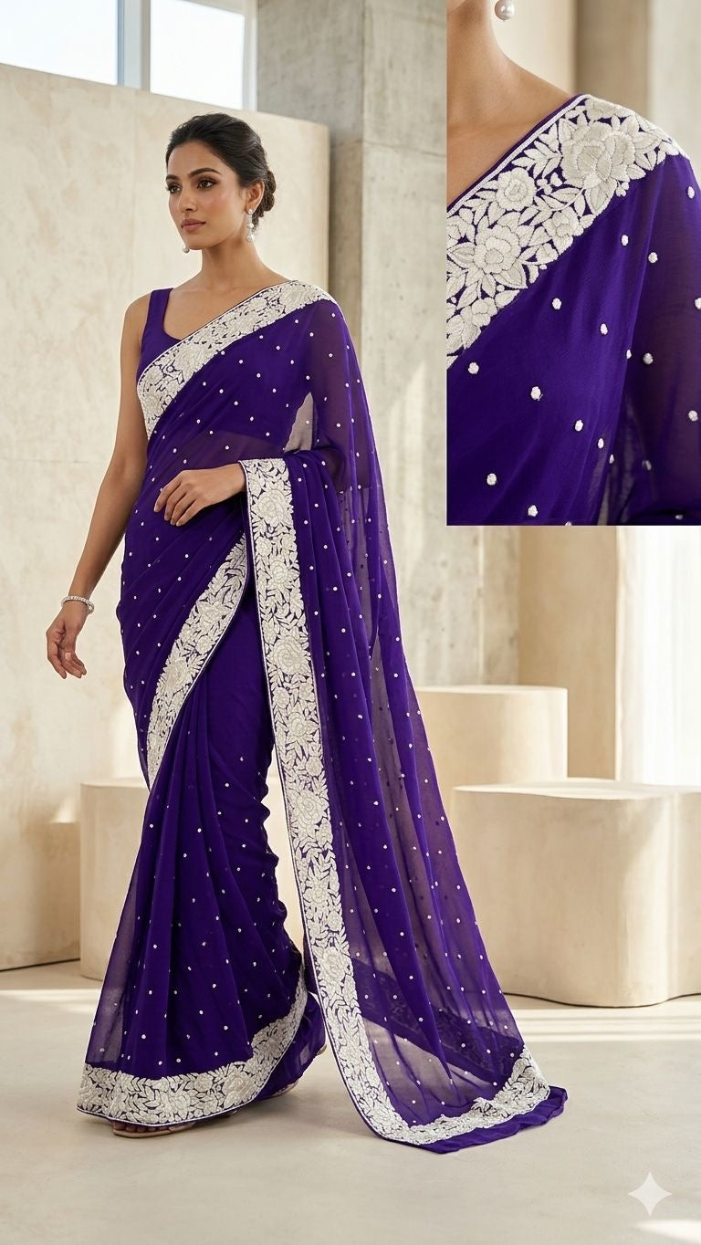 Parsi border saree gorgette sarees Indian sari blouse