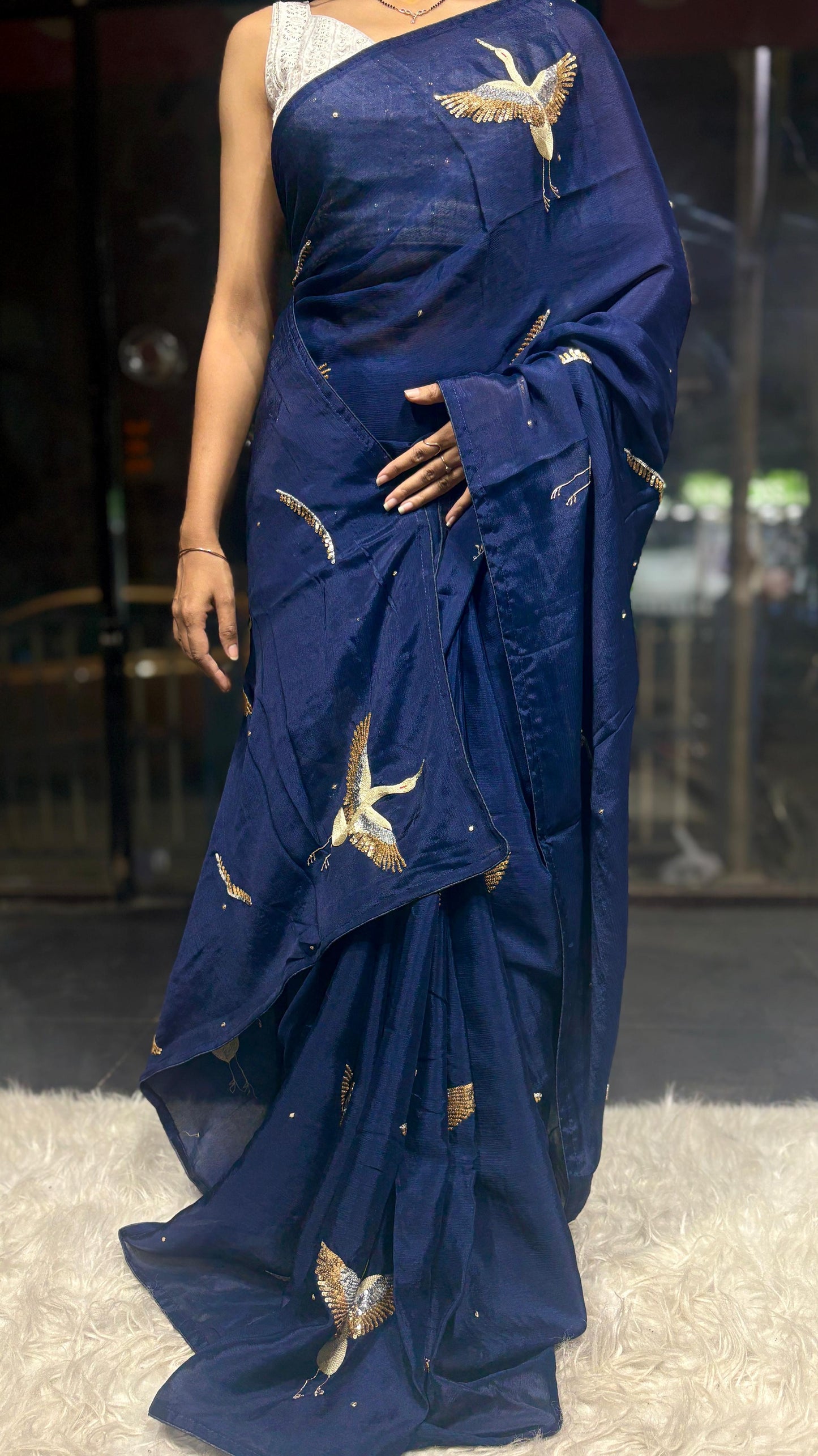 Flamingo inspired saree father saree Partywear sarees blouse