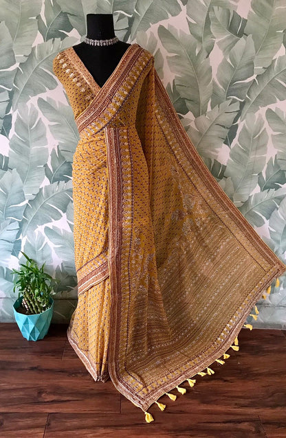 Premium handmade saree gorgette silk saree women sari blouse