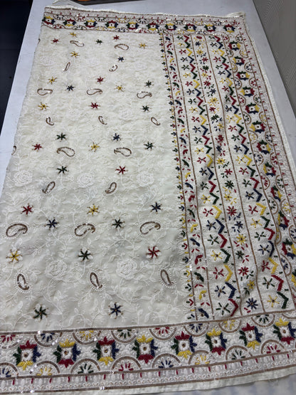 White Chikankari saree Gorgette sari blouse Indian sarees wom clothing