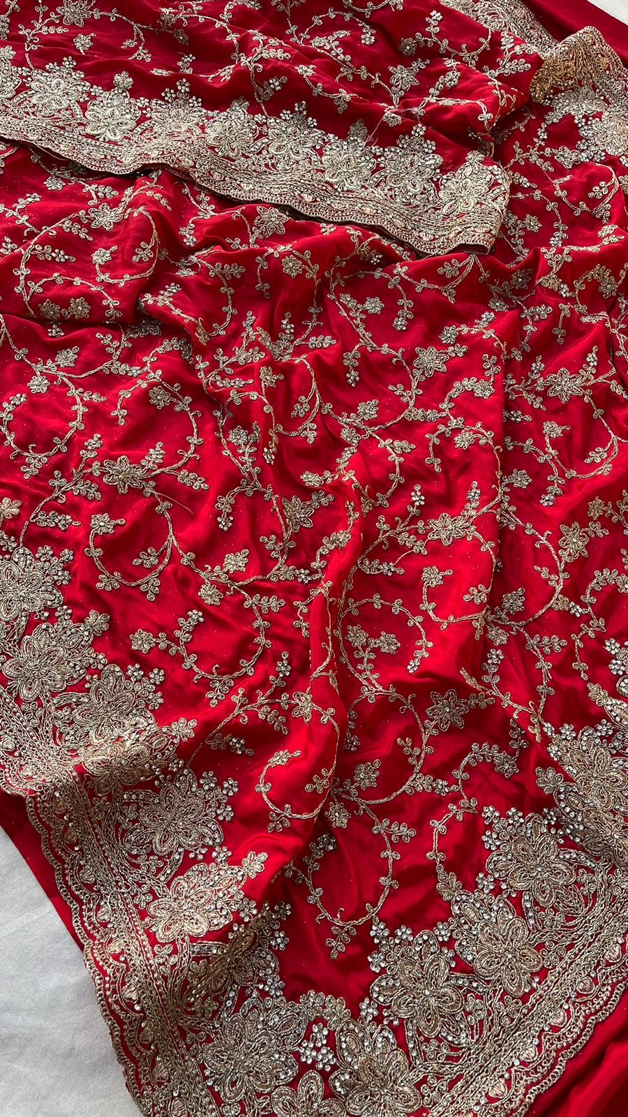Red Bridal Crepe Embroidered Sarees