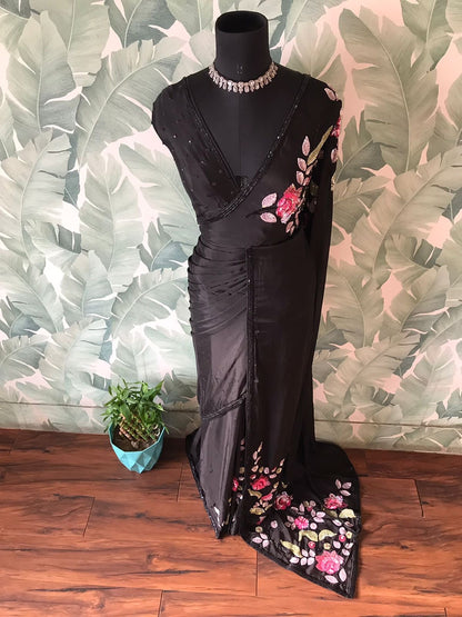 Premium gorgette saree Partywear sarees blouse Indian sari