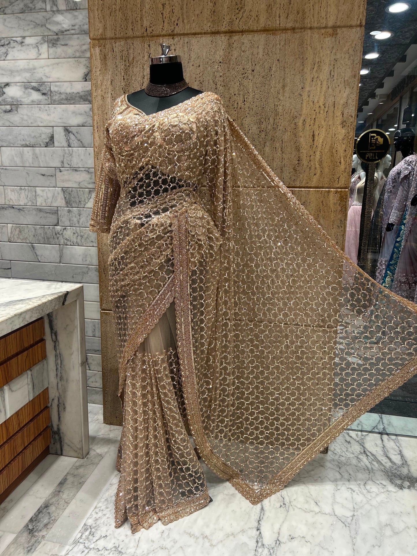 Gold net saree designer sarees blouse designer sari