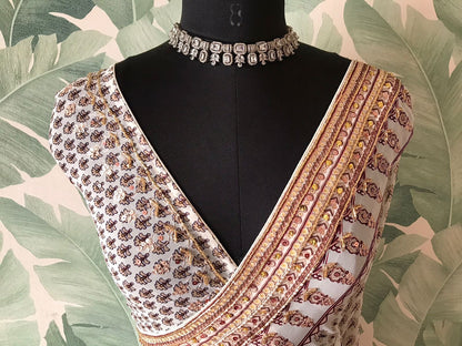 Handmade gorgette silk saree embroidered sarees Indian sari blouse