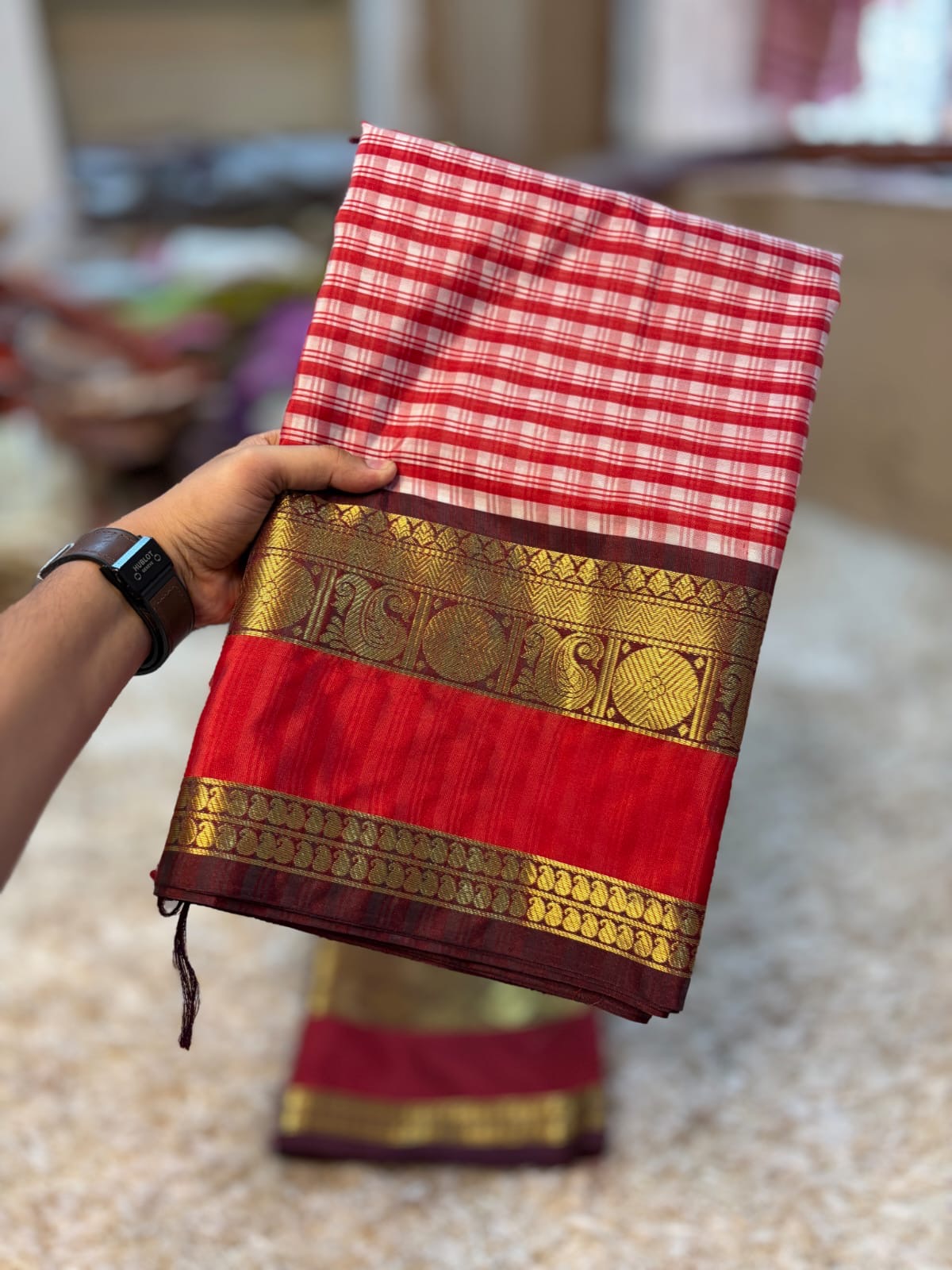 Gadwal silk saree check saree handloom sari blouse Bengali sarees