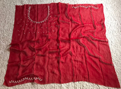 Red premium organza silk saree