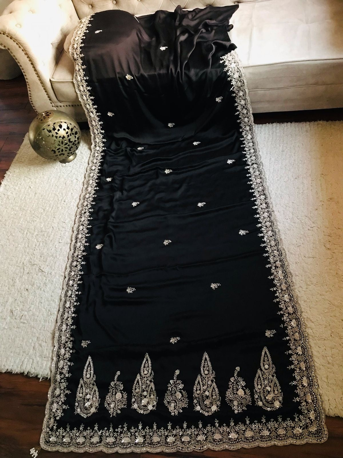 Black satin organza saree luxury saree women sari blouse