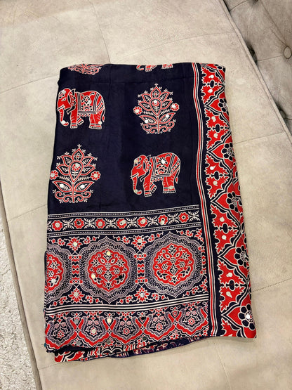 Navy blue saree ajrakh saree Indian sarees