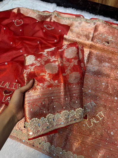 Suhaagan saree banarsi sari soft tissue saree blouse