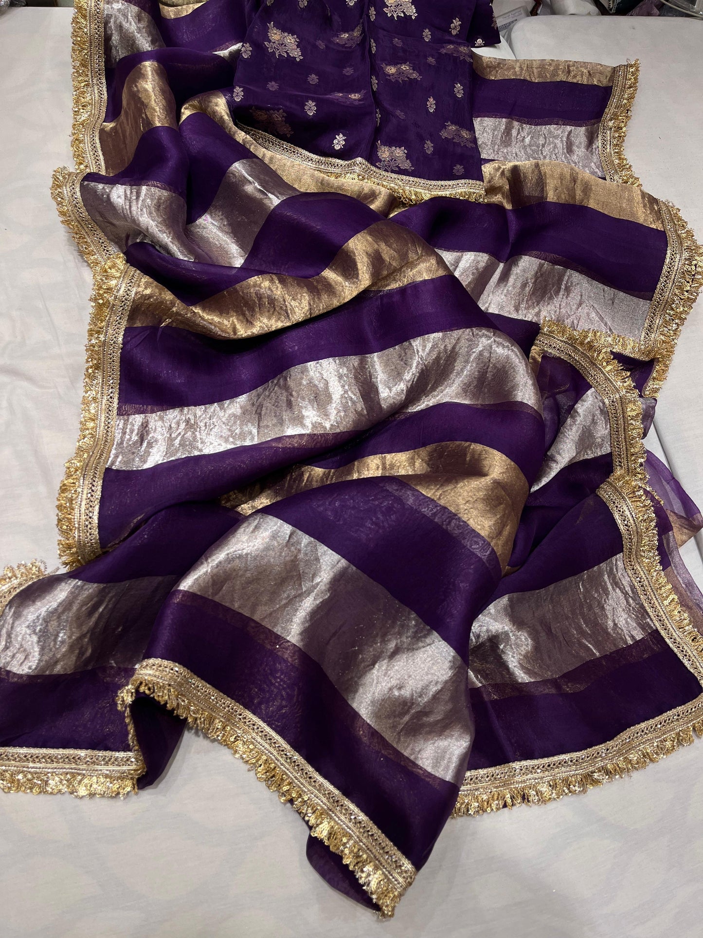 Tissue striped organza saree partywear sarees