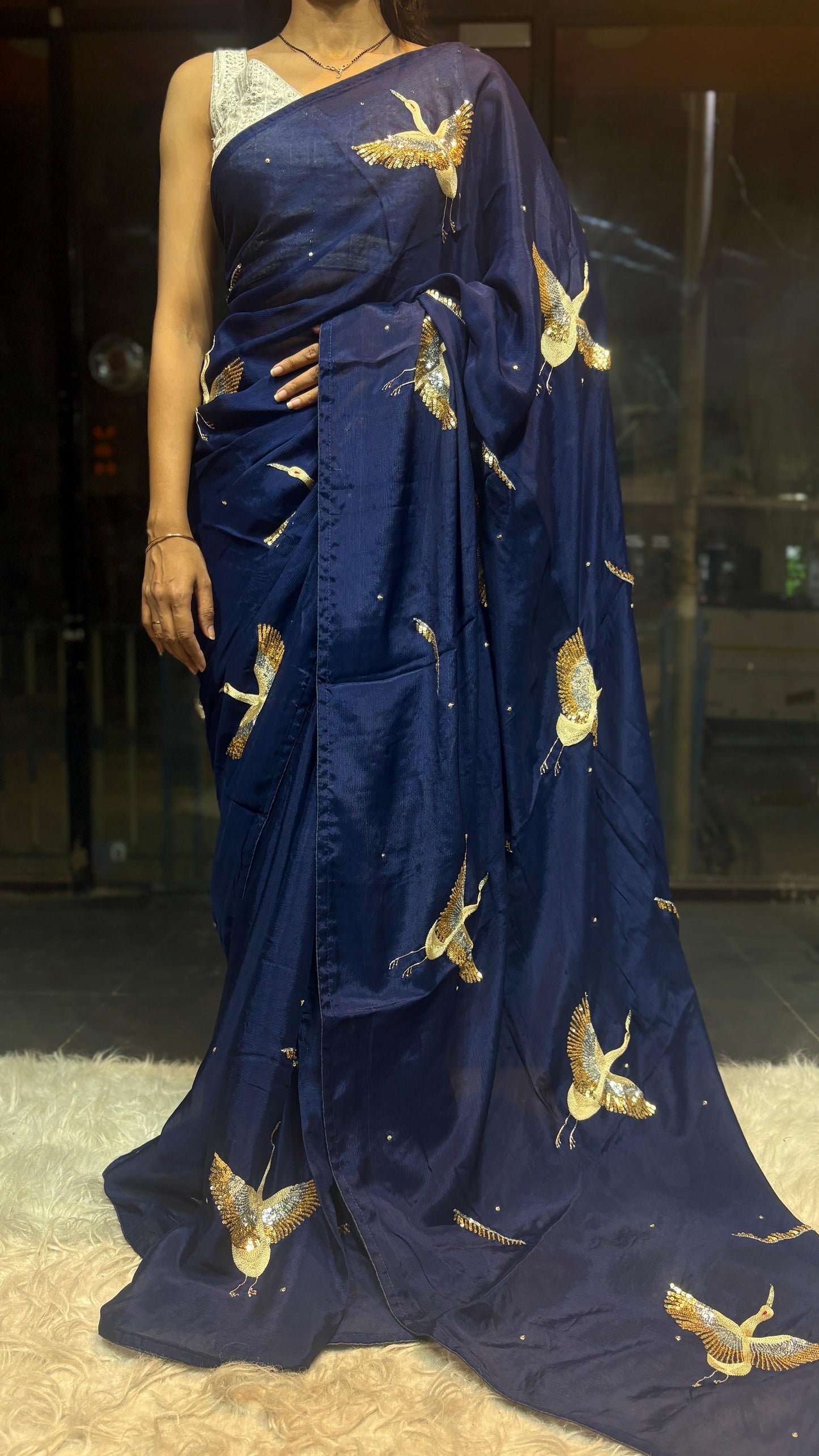 Flamingo inspired saree father saree Partywear sarees blouse