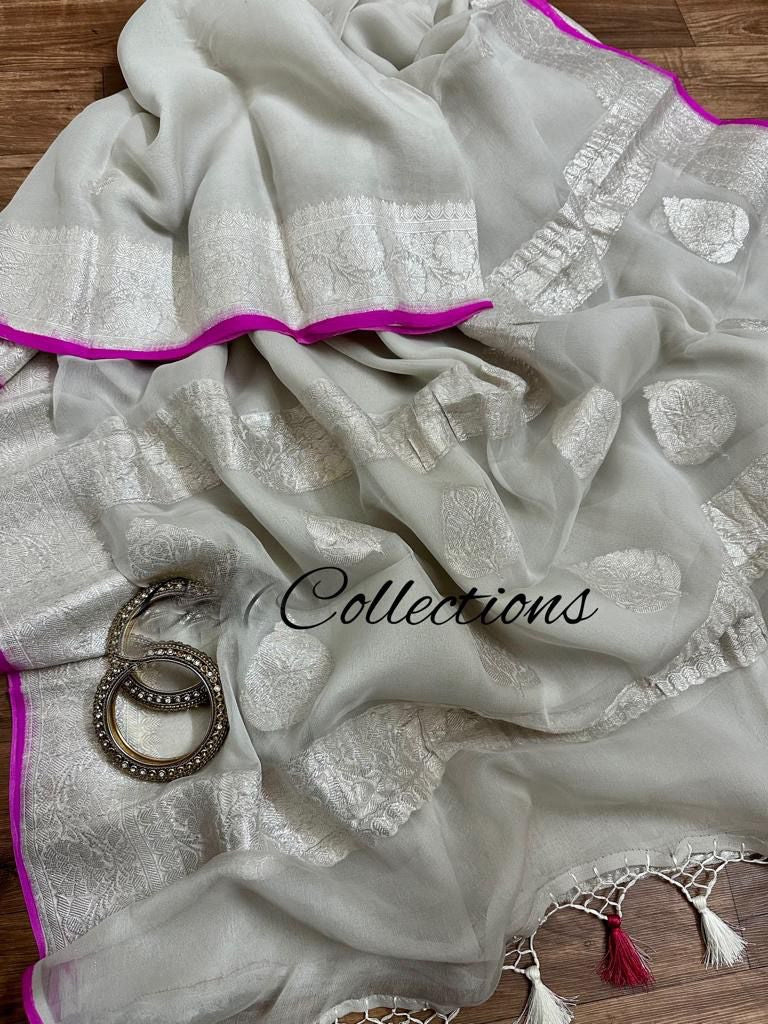 Silver inspired chiffon Banarsi saree Indian saree