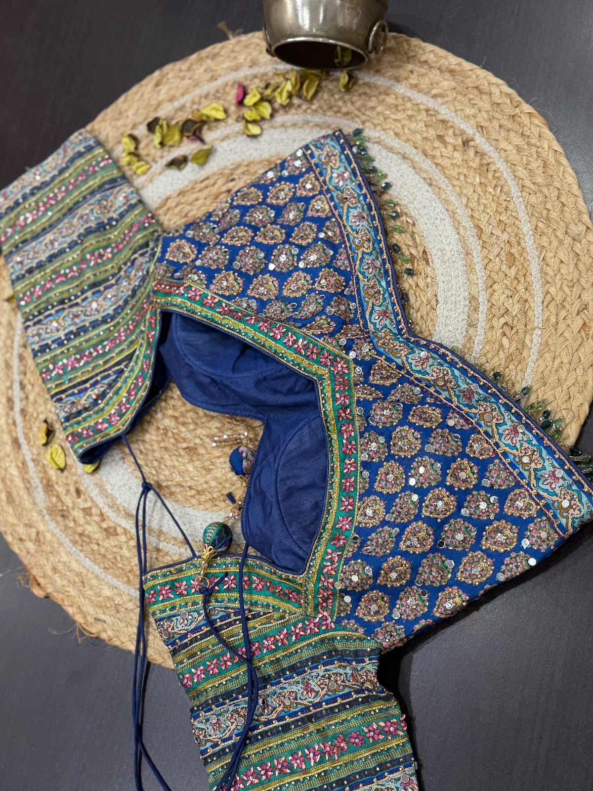 Ajrakh crepe saree Chinon sarees Partywear sari with stitched blouse