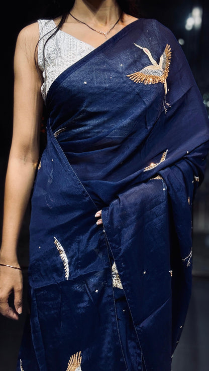 Flamingo inspired saree father saree Partywear sarees blouse