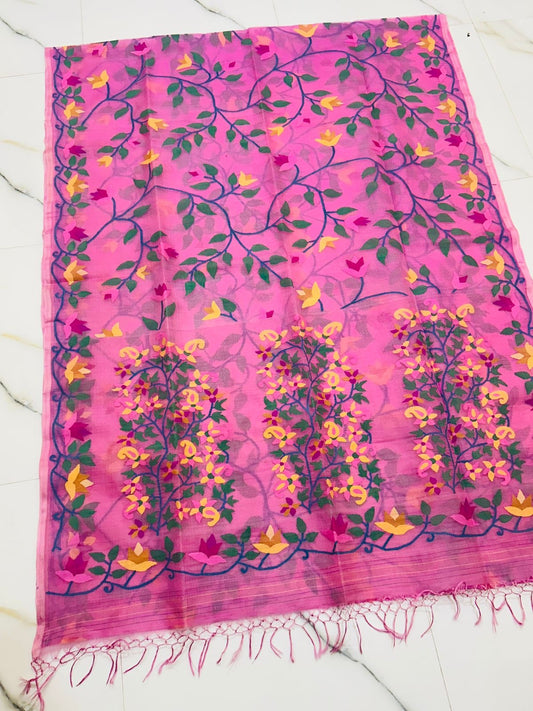 Pink tantuj saree weaving sari jamdani sarees blouse