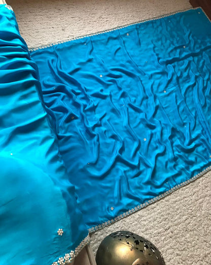 Firoza blue saree crepe silk saree partywear sarees